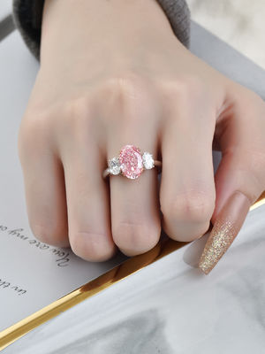 3.52ct Lab Pırlanta Takı Oval Pembe Pırlanta Yüzük 10 Mohs