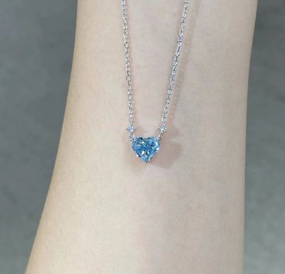 1.51ct Laboratuvar Elmas Mücevher Sentetik Cvd Mavi Kalp Kesim Kolye 18k beyaz altın