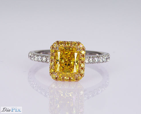1.1ct Parlak Şekil Şık Parlak Sarı Laboratuvar Yaratılmış Elmas Yüzük 18K Altın Set