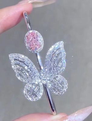 NGTC Sertifikalı Laboratuvar Bitmiş Elmas Bilezikler 1.97ct Oval Pembe Elmas Bilezik