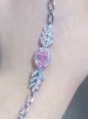 Oval Kesim Sentetik Elmas Tenis Bileziği 2.72ct Pembe Elmas Bileziği Oval Şekil