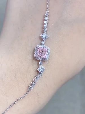 Yastık Kesim Laboratuvarı Yaratılmış Elmas Bilezik Pembe Şık Elmas Rengi 1.52ct