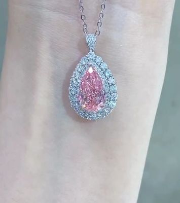 Sentetik Laboratuvar Yaratılmış Pear Elmas Kolye 3.46ct VS1 Pembe Renk