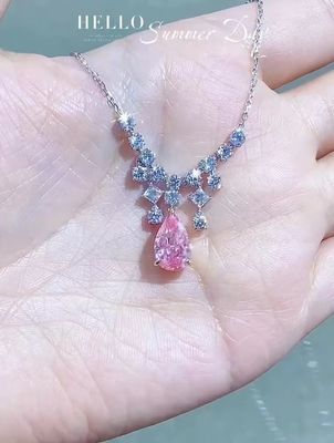 IGI Sertifikalı Laboratuvar Bitmiş Elmas Kolye Pear Cut 2.84ct Pembe Şık Renk