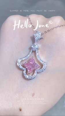 Dört yapraklı yonga lily laboratuvar kesimi yetişkin elmas kolye süslü pembe 2.93ct