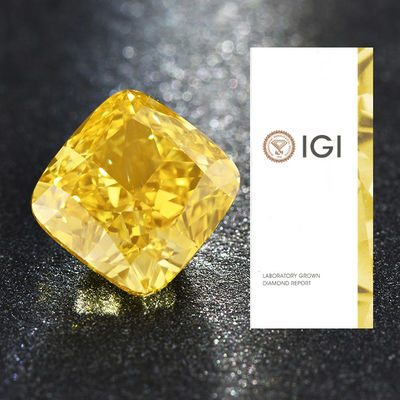 HPHT Sentetik Gevşek Laboratuar Yaratıldı Süslü Canlı Sarı Elmas Yastık Kesimi 3.51ct