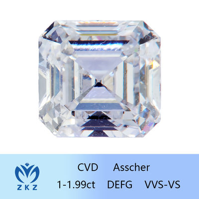 Sentetik kare şekli 1ct Aralık CVD Asscher Kesim Laboratuvarı Büyümüş Elmas Renksiz