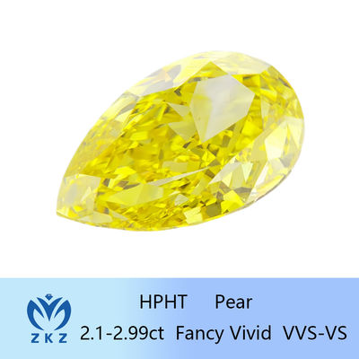 10 Mohs Loose Pear Cut Laboratuvarı Yaratılmış Sarı Elmas 2.1ct 2.99ct