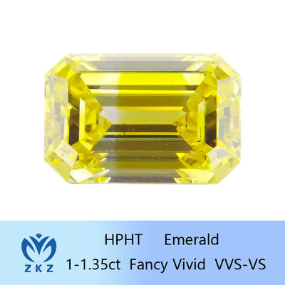 HPHT Zümrüt Kesme İnsan Yapımı Sarı Laboratuvar Elmasları Yüzükler İçin 1ct-1.35ct